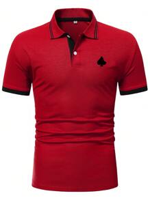 Manfinity Homme Men Playing Card Print Striped Trim Polo Shirt - Burgundy - View 3