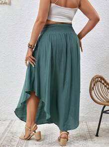 SHEIN VCAY Plus Solid Curved Hem Tie Front Summer Skirt - Teal Blue - View 2