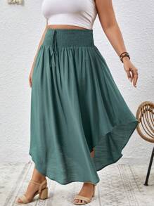 SHEIN VCAY Plus Solid Curved Hem Tie Front Summer Skirt - Teal Blue - View 6