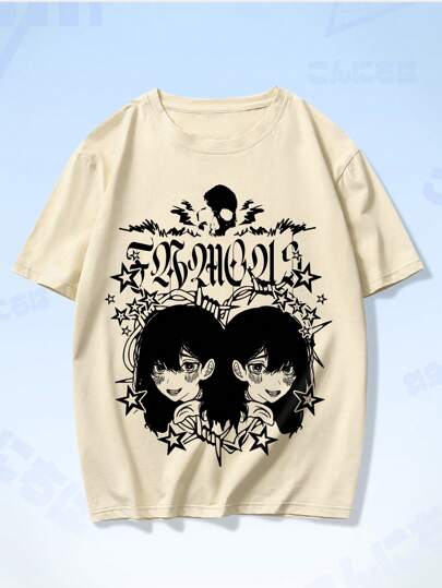 Anime Guys Letter Skull Graphic Tee