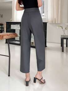 DAZY 素色斜口袋九分西裝褲 - 深灰色 - 查看 2