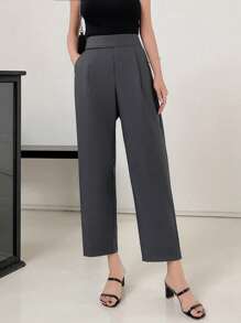 DAZY 素色斜口袋九分西裝褲 - 深灰色 - 查看 4