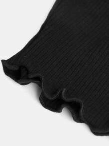 SHEIN Girlism Teen Girl Color-Block Lace Collar V-Neck Hollow Out Design Long Sleeve T-Shirt With 2 In 1 Style - Black - View 4