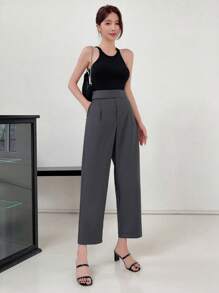 DAZY 素色斜口袋九分西裝褲 - 深灰色 - 查看 5