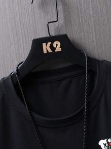 Manfinity LEGND Men Bear & Letter Graphic Tee, Graphic Tees Men Streetwear, Black Graphic Tee, Streetwear Graphic Tee - Black - View 4