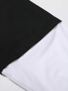 Claim Dot 男士 T 恤修身圆领长袖图案 T 恤休闲春秋季涤纶 - 黑與白 - 查看 3