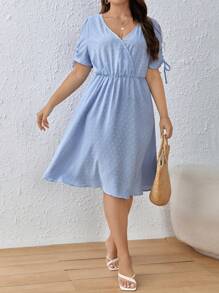 SHEIN Frenchy Plus Swiss Dot Knot Cuff Dress