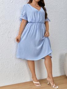 SHEIN Frenchy Plus Swiss Dot Knot Cuff Dress