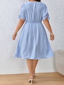 SHEIN Frenchy Plus Swiss Dot Knot Cuff Dress
