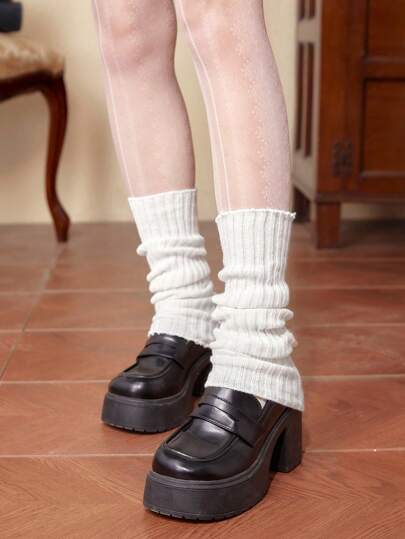 Kawaii زوج واحد موحدة اللون جوارب & زوج واحد مسخن ساق