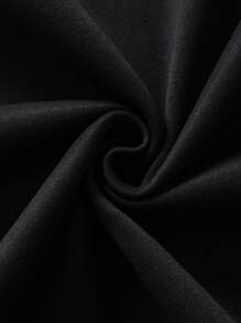 SHEIN EZwear 加大码印花拉链抽绳保暖内衬卫衣 - 黑色 - 查看 4