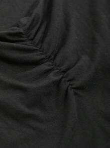 DAZY 甜心领褶饰 T 恤，秋季服装，返校服装长袖女式上衣 - 黑色 - 查看 3