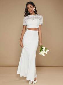 SHEIN Belle 蕾絲拼接短款上衣&魚尾短裙