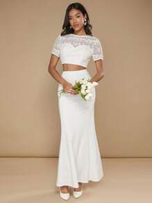 SHEIN Belle 蕾絲拼接短款上衣&魚尾短裙