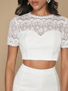 SHEIN Belle 蕾絲拼接短款上衣&魚尾短裙