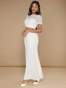 SHEIN Belle 蕾絲拼接短款上衣&魚尾短裙