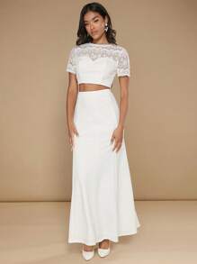 SHEIN Belle 蕾絲拼接短款上衣&魚尾短裙