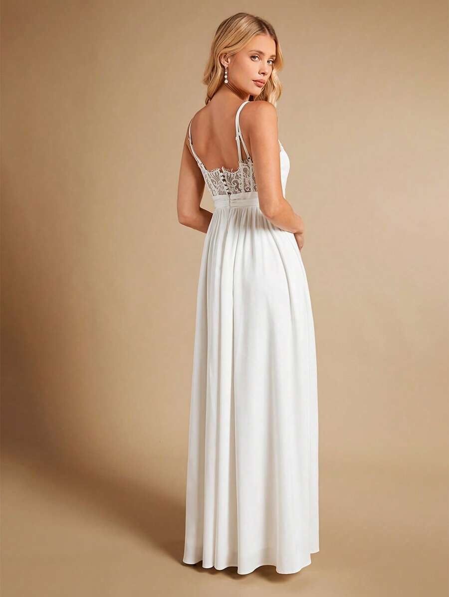 SHEIN Belle Lưới tương phản Hai Dây Váy dự tiệc - trắng - Xem 1