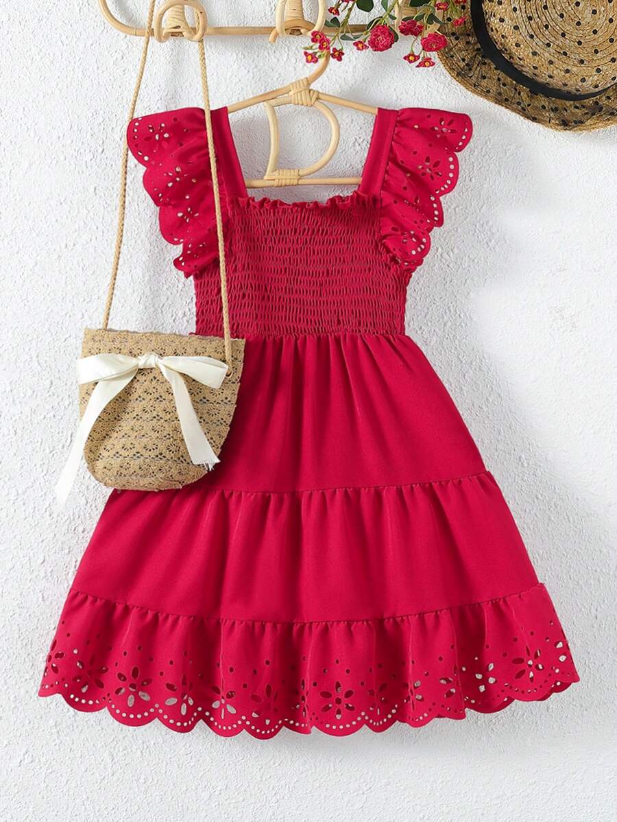 Elladie kids 女小童鏤空荷葉邊多層下擺洋裝
