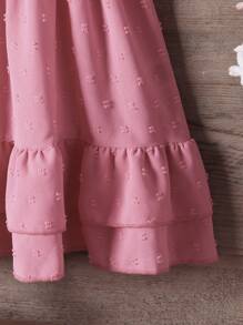 SHEIN Young Girl Floral Embroidery Ruffle Trim Swiss Dot Dress - Pink - View 3