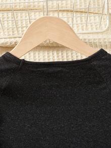 SHEIN Cô gái Tween Thư được vá Tay Raglan Áo thun và Leggings - màu đen - Xem 4