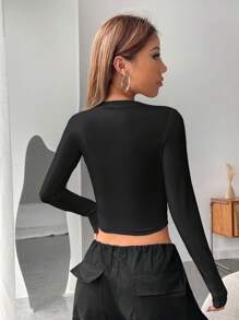 SHEIN EZwear 蜘蛛印花短款T恤 - 黑色 - 查看 2