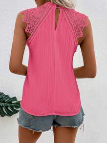SHEIN VCAY Blusa con encaje en contraste de espalda con abertura de ojo - Rosa Fucsia - Ver 2