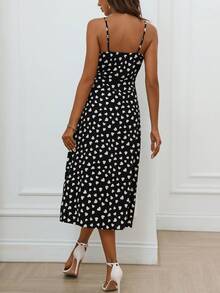 SHEIN Essnce 滿版心形印花高衩吊帶連衣裙 - 黑色 - 查看 2