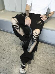 Manfinity EMRG 男士鬆身破洞毛邊直筒牛仔褲