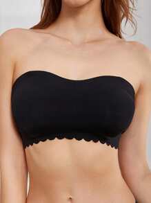 Scallop Trim Bandeau Bra With 1pair Transparent Strap - Black - View 5