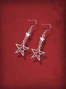 ROMWE Grunge Punk 1對時尚鐵合金星星耳墜適合女士日常裝飾 - 銀色 - 查看 2