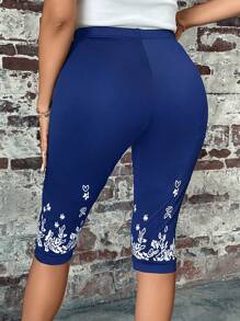 SHEIN LUNE Plus Floral Print Cycling Shorts - Navy Blue - View 2