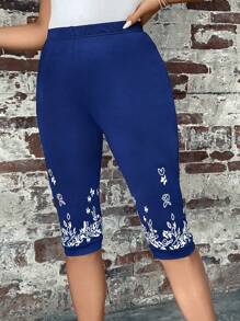 SHEIN LUNE Plus Floral Print Cycling Shorts - Navy Blue - View 4