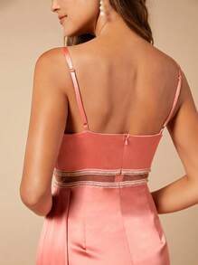 SHEIN Belle Rhinestone Detail Ruffle Trim Cami Bridesmaid Dress - Watermelon Pink - View 8