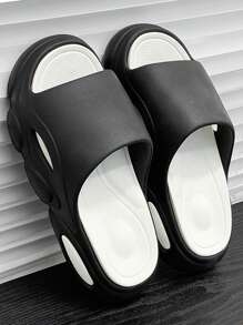 男士夏天風格加厚乙烯-乙酸乙烯共聚物防水台拖鞋,防滑家用的升高家居拖鞋 - 黑與白 - 查看 1
