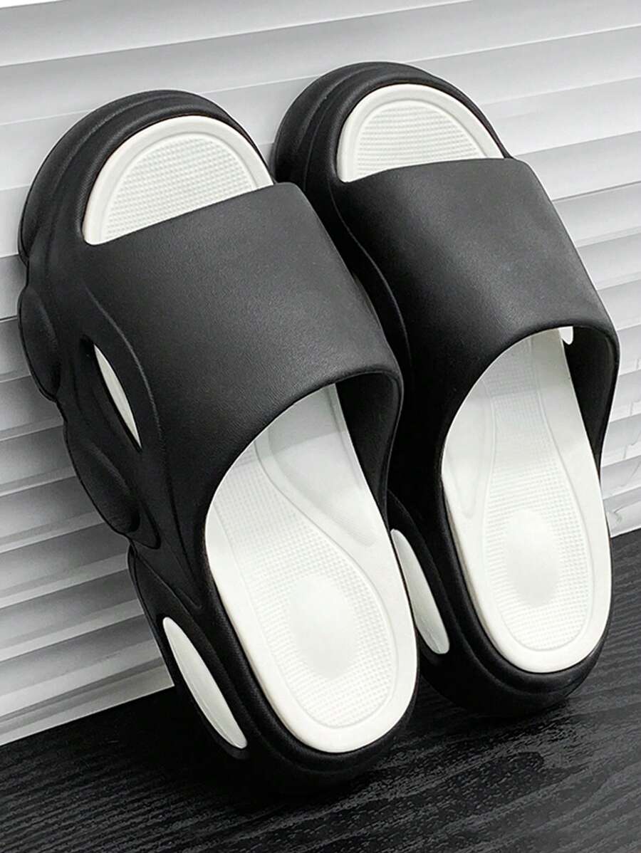 男士夏天風格加厚乙烯-乙酸乙烯共聚物防水台拖鞋,防滑家用的升高家居拖鞋 - 黑與白 - 查看 1