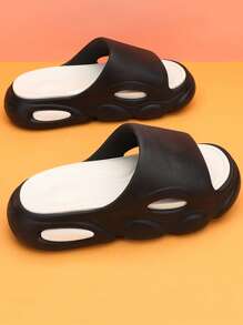 男士夏天風格加厚乙烯-乙酸乙烯共聚物防水台拖鞋,防滑家用的升高家居拖鞋 - 黑與白 - 查看 3