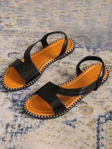 時尚女性平底涼鞋 - 黑色 - 查看 3