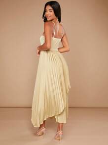 SHEIN Belle Cut Out Front Pleated Hem Satin Cami Dress