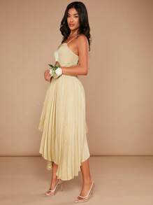 SHEIN Belle Cut Out Front Pleated Hem Satin Cami Dress