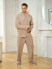 Nam Dệt kim Marled Bộ giản dị - Màu be - Xem 3