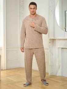 Nam Dệt kim Marled Bộ giản dị - Màu be - Xem 4