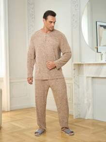 Nam Dệt kim Marled Bộ giản dị - Màu be - Xem 5