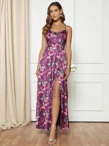 SHEIN Belle In hoa Tách đùi Váy Dây - Nhiều màu - Xem 3