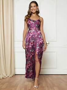 SHEIN Belle In hoa Tách đùi Váy Dây - Nhiều màu - Xem 4