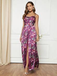 SHEIN Belle In hoa Tách đùi Váy Dây - Nhiều màu - Xem 5