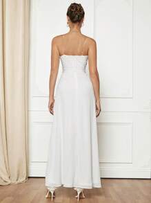 SHEIN Belle Ruched Split Thigh Tube Dress With Transparent Straps - White - View 2