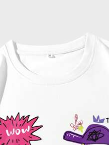 ROMWE MEN Street Life Men Cartoon Graphic Tee, School - White - View 3