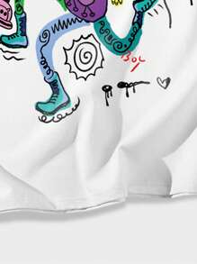 ROMWE MEN Street Life Men Cartoon Graphic Tee, School - White - View 4