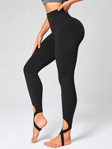 Stirrup Solid Tummy Control Yoga Sports Leggings